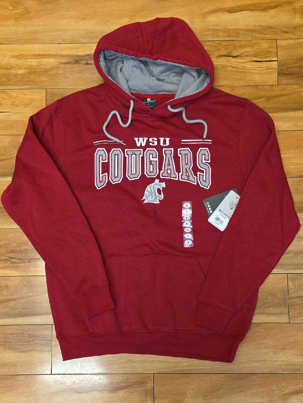 Washington State University Cougars Pullover Hoodie Crimson Gray Unisex Sz L NEW
